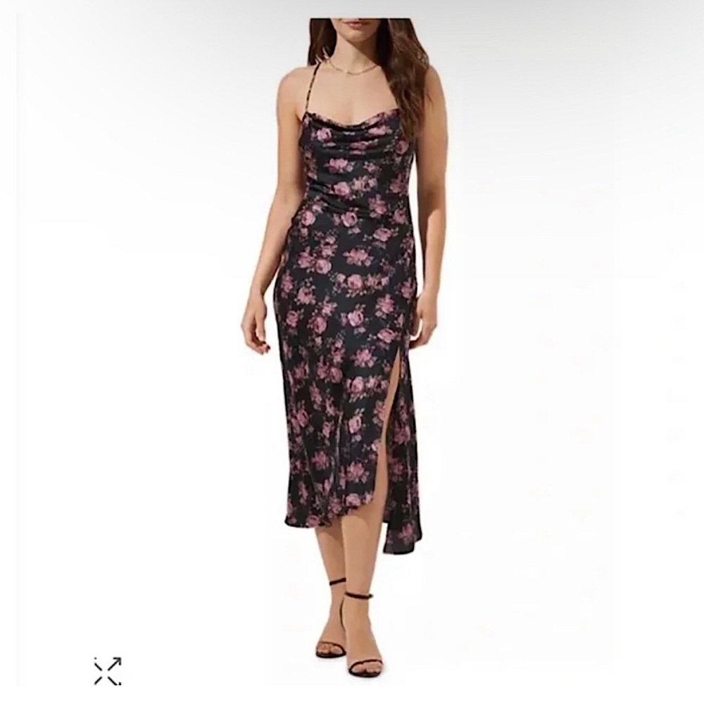 ASTR the Label [XS] Gaia Navy/Purple Floral Midi Satin Slip Dress NWT